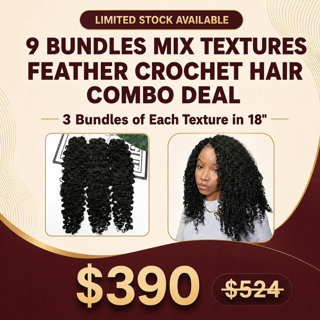 Ywigs 9 Bundles Natural Colo Mix Texture Human Crochet Hair Combo Deal $390
