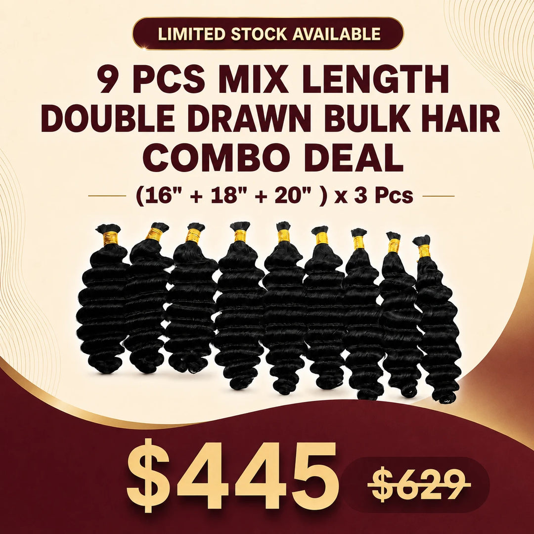 Ywigs 9 Pcs Natural Color Mix Length Double Drawn Human Bulk Hair Combo Deal $445