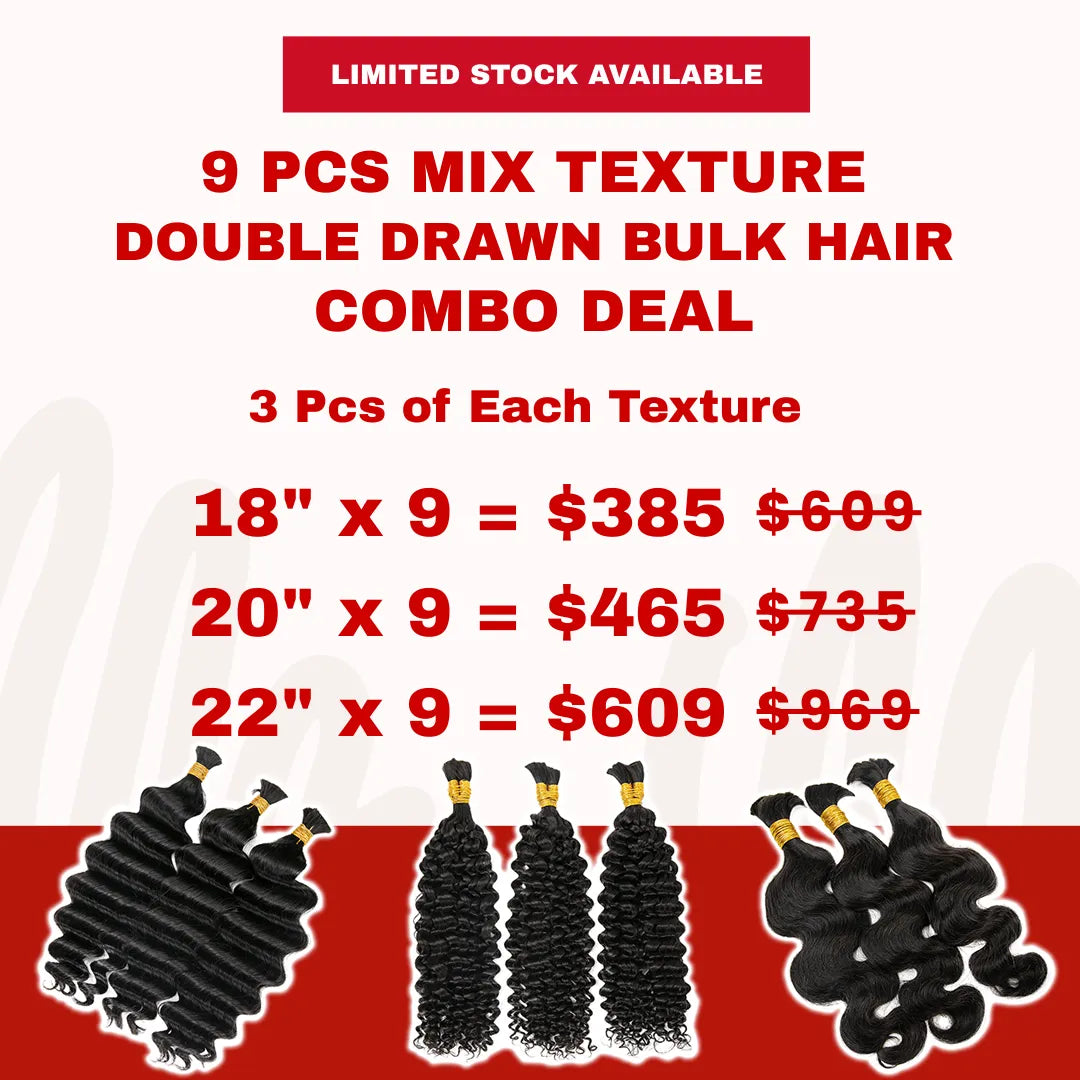 9pcs Natural Color Double Drawn Bulk Hair Combo Deal
