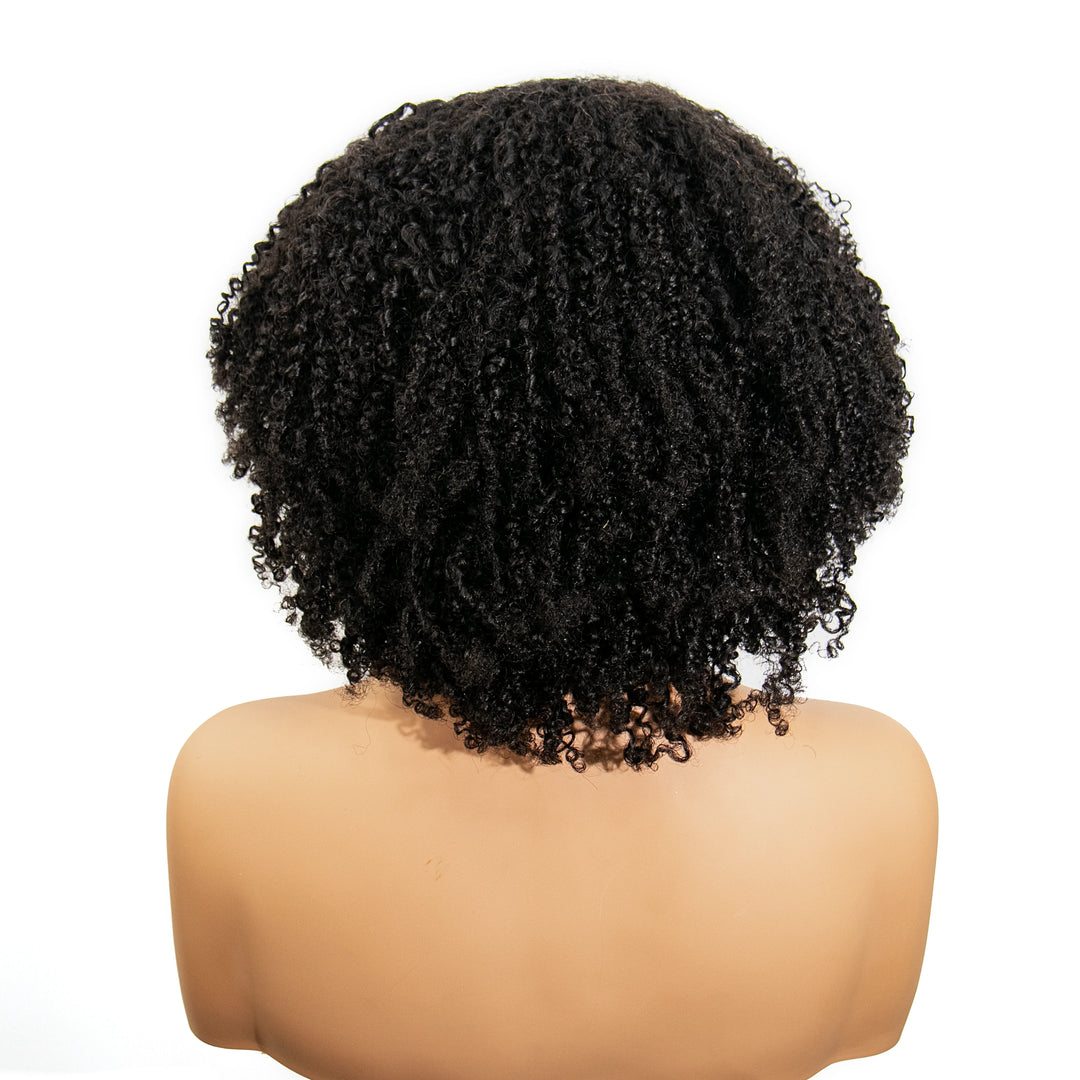 16 Inch 180% Density Afro Kinky Curly Free Part Lace Closure Bob Wig with Bangs for Sale WOJI