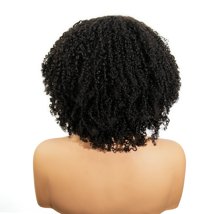 16 Inch 180% Density Afro Kinky Curly Free Part Lace Closure Bob Wig with Bangs for Sale WOJI