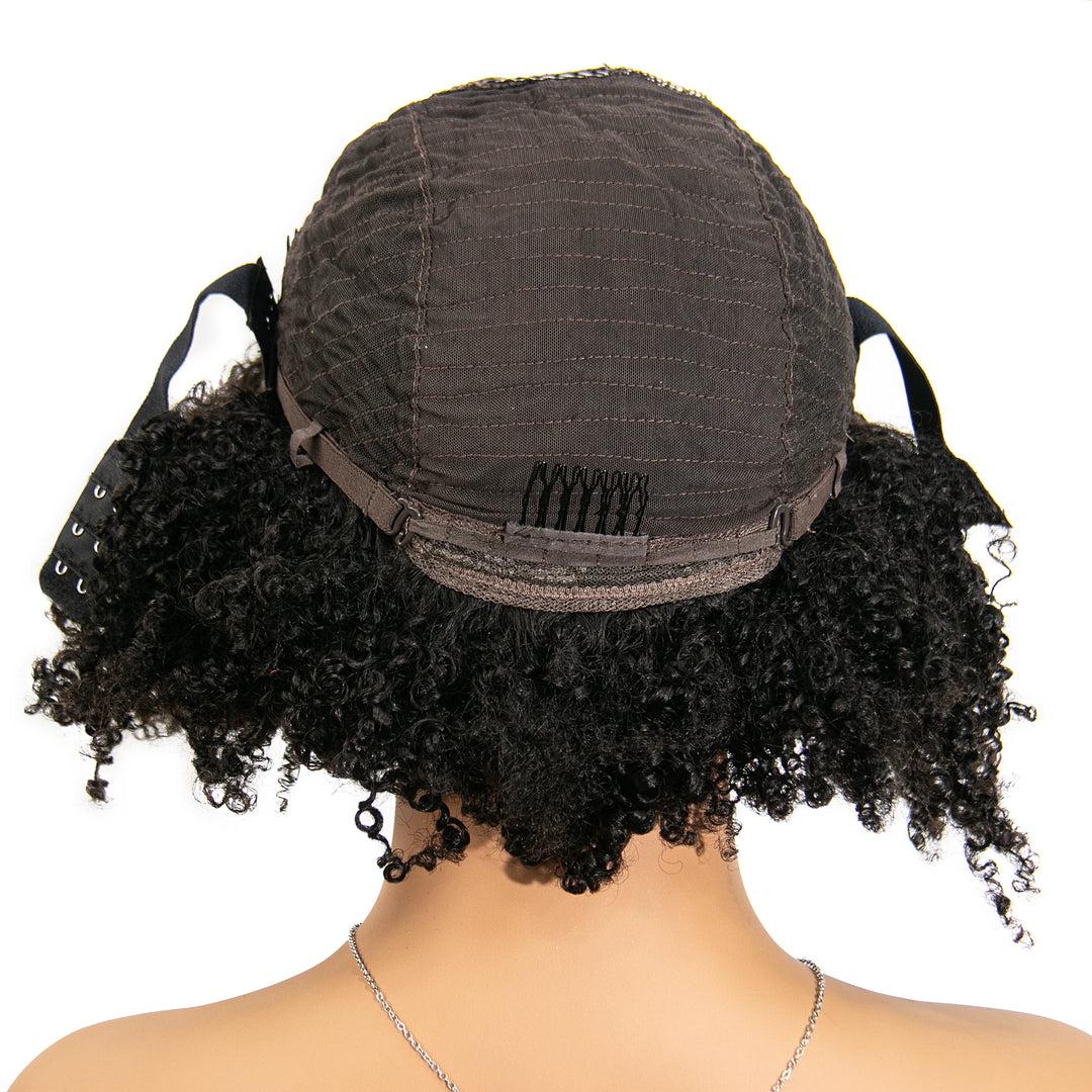 16 Inch 180% Density Afro Kinky Curly Free Part Lace Closure Bob Wig with Bangs for Sale WOJI
