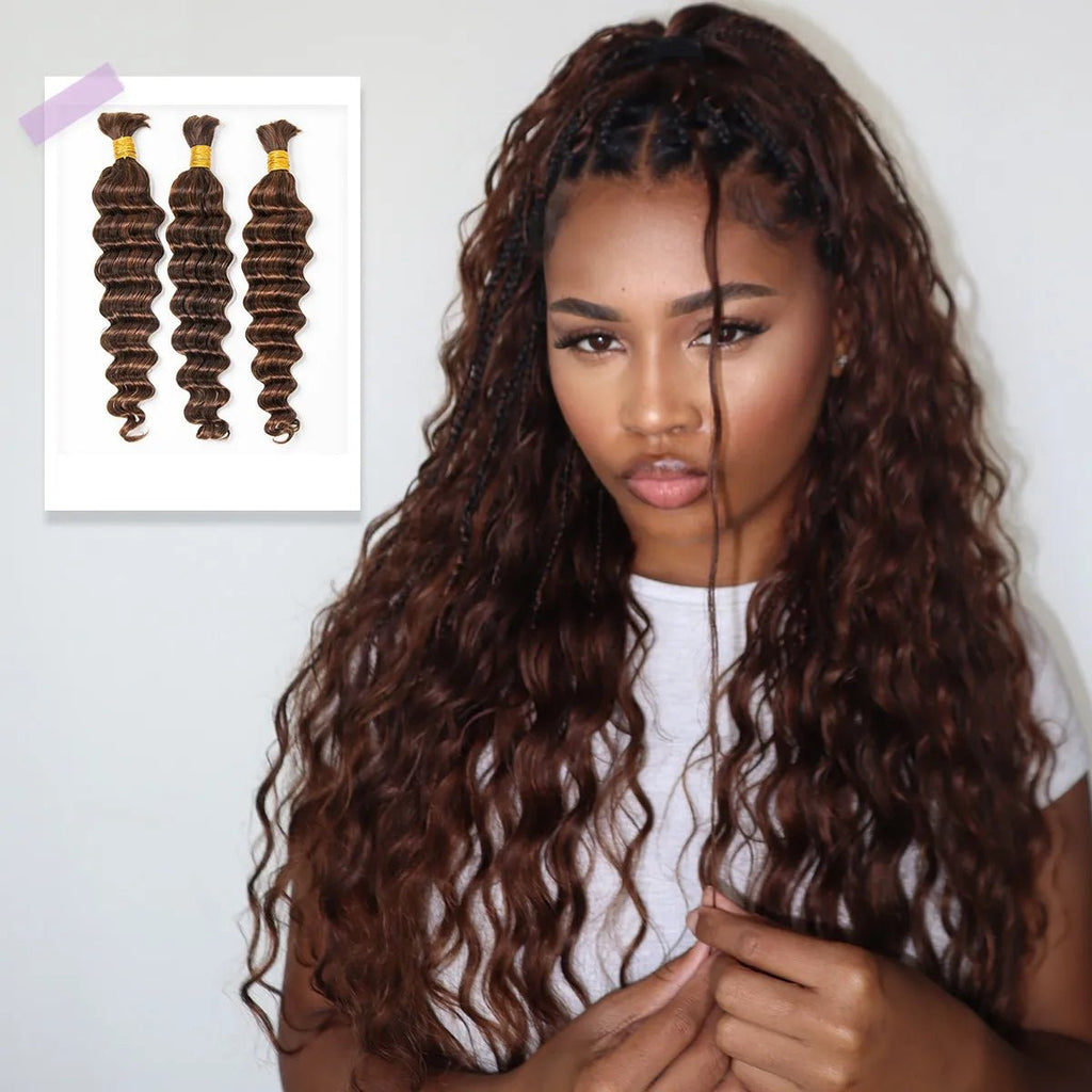 #4 #30 Mix Blend Loose Deep Wave Bulk Human Braiding Hair