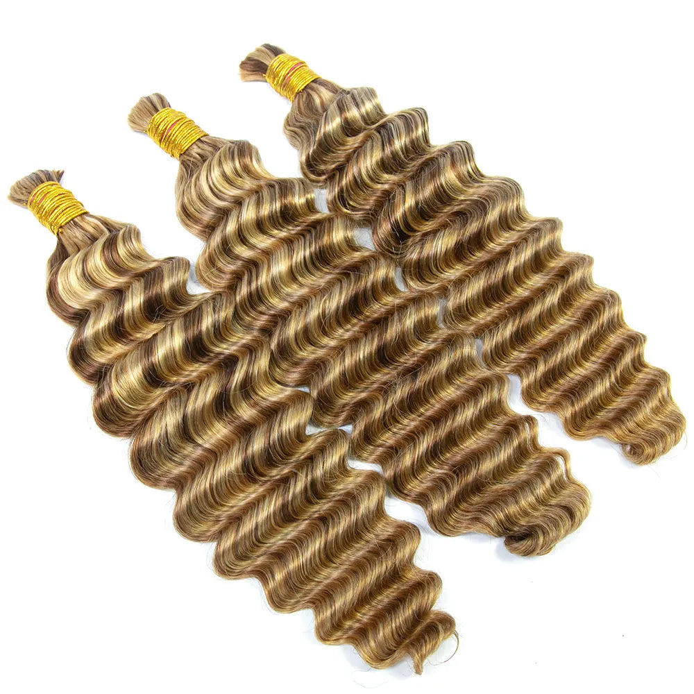 Bulk Human Braiding Hair Mix Color Blend #27/#30/#613 Deep Wave for Woman