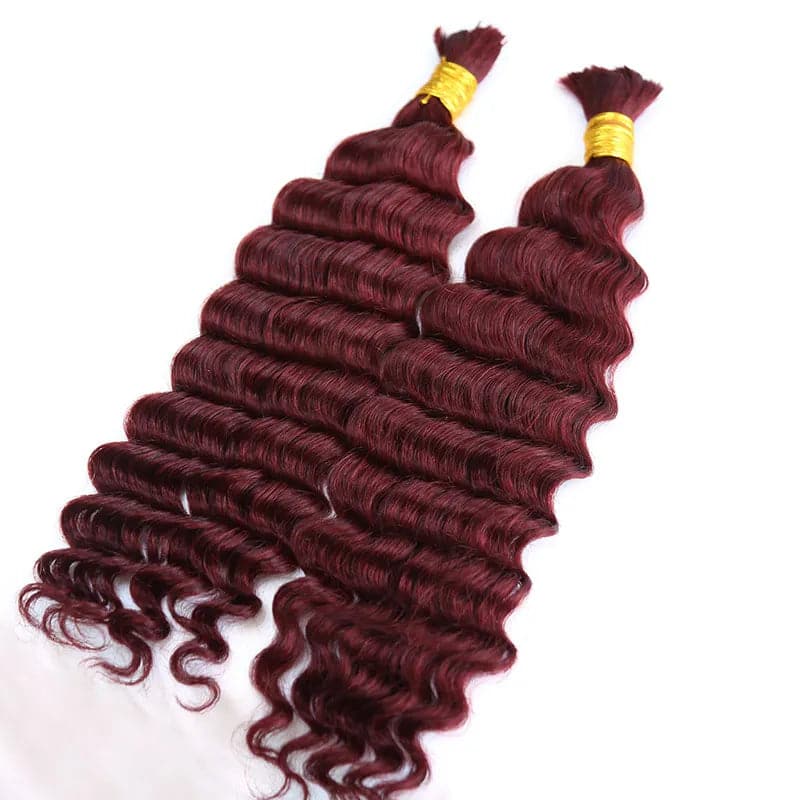 Burgundy Deep Wave Bulk Hair Extensions for Braiding