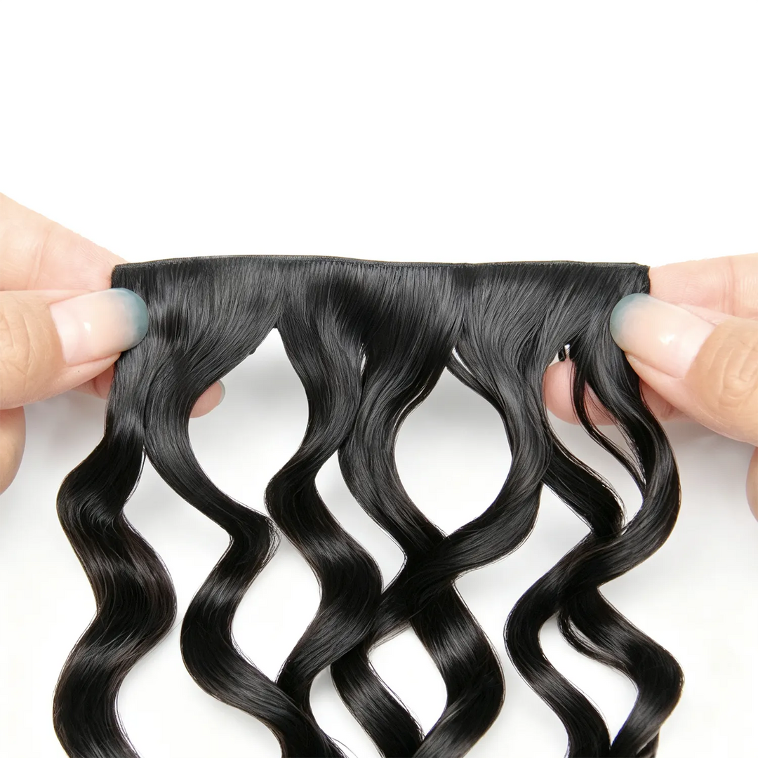 Close-up of Ywigs Invisible Edge Clip In Hair Extensions showing secure clips and seamless edge design