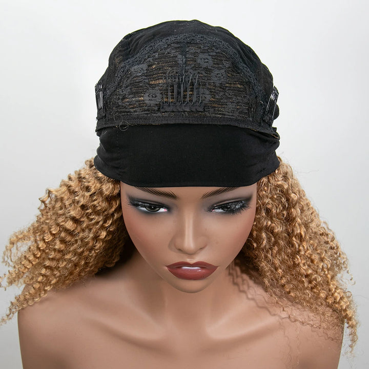 16 Inch 150% Density Color #27 Kinky Curly 13x4 Free Part Headbang Wig for Sale EAWO