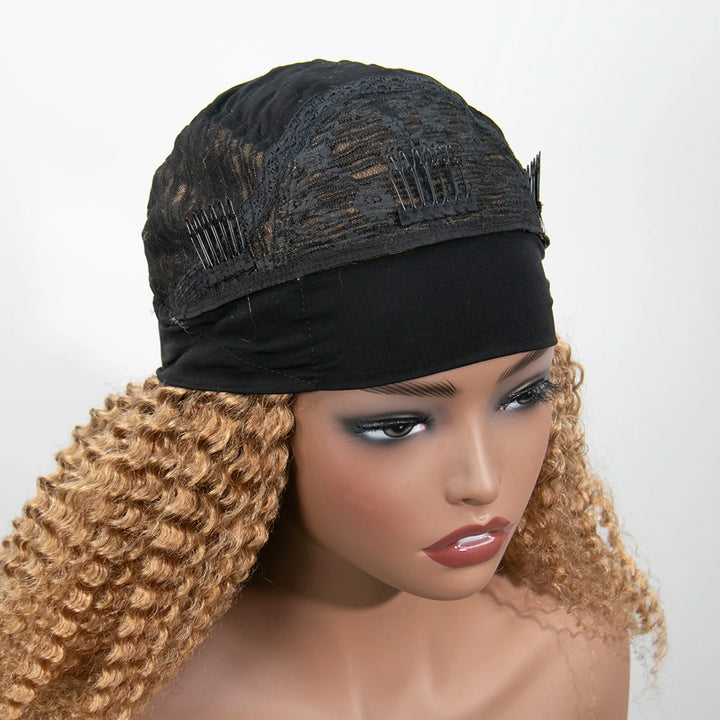 16 Inch 150% Density Color #27 Kinky Curly 13x4 Free Part Headbang Wig for Sale EAWO