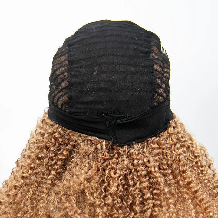 16 Inch 150% Density Color #27 Kinky Curly 13x4 Free Part Headbang Wig for Sale EAWO