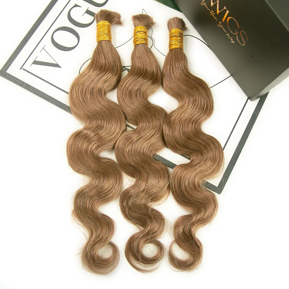 Color #8 Light Brown Body Wave Bulk Human Braiding Hair