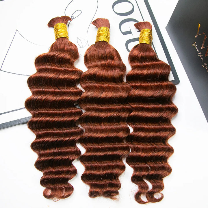 Copper Color Deep Wave Bulk Hair Extensions for Braiding