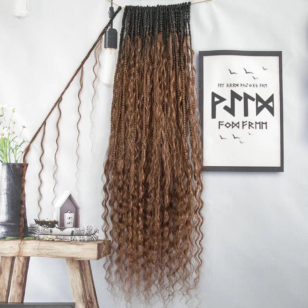 T1B 30 Ombre Crochet Boho Box Braids Human Hair Curls