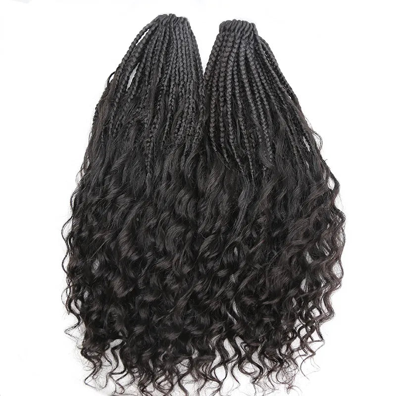 Pre-looped Crochet Box Braids 14 Inch with Human Hair Curls – Ywigs