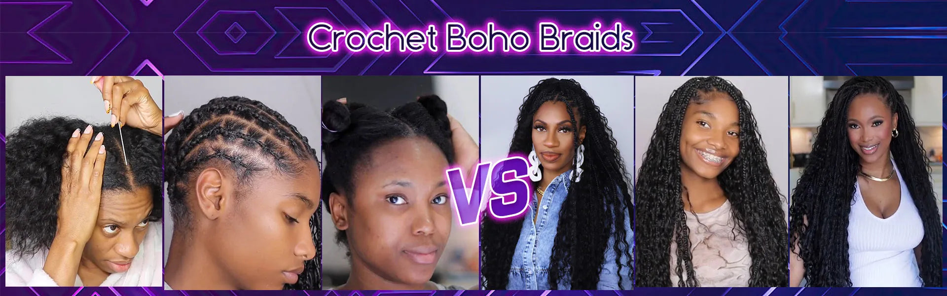crochet box braids with human hair curls before vs after look