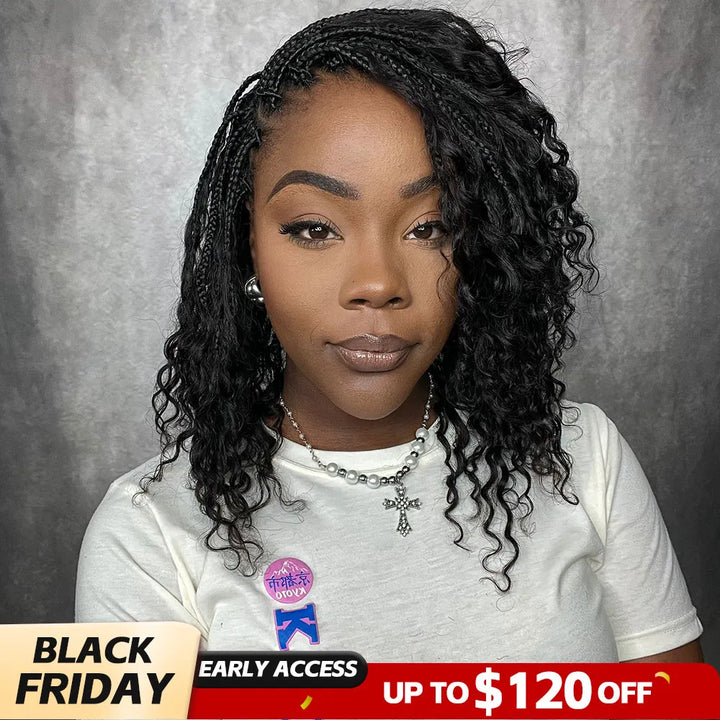 Crochet Boho Box Braids with Human Hair Curls