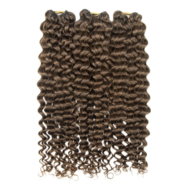 Ywigs Customized #4 Medium Brown Water Wave Human Crochet Hair front view