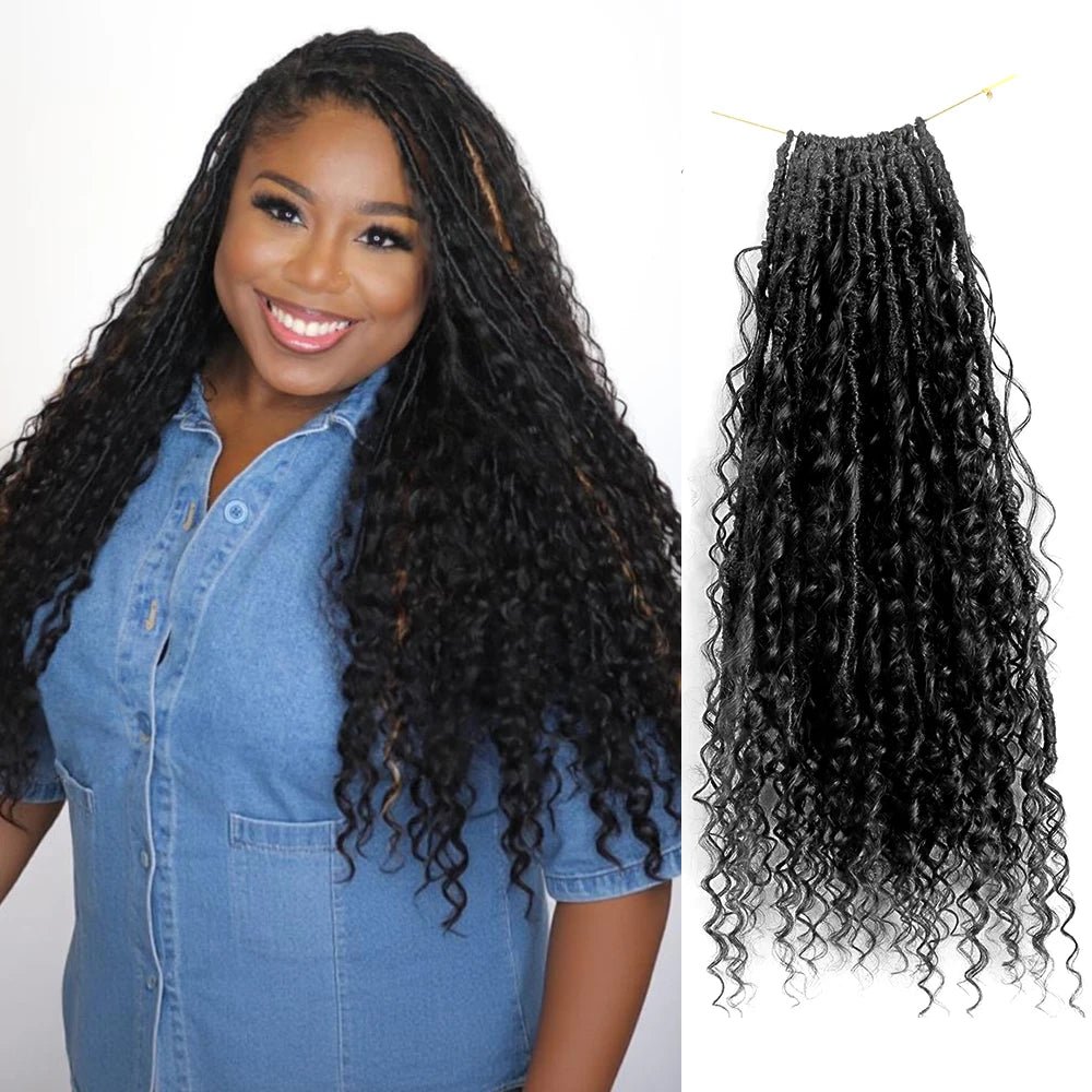 Pre-looped Crochet Boho Locs with Human Hair Curls