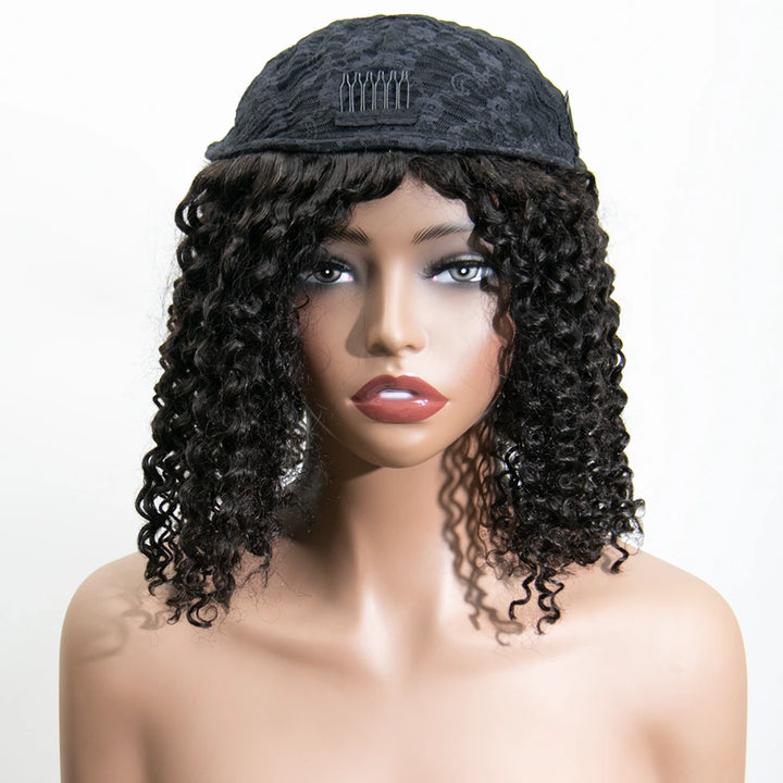 18 Inch 180% Density Deep Curly Natural Color 3/4 Half Wig YY-257
