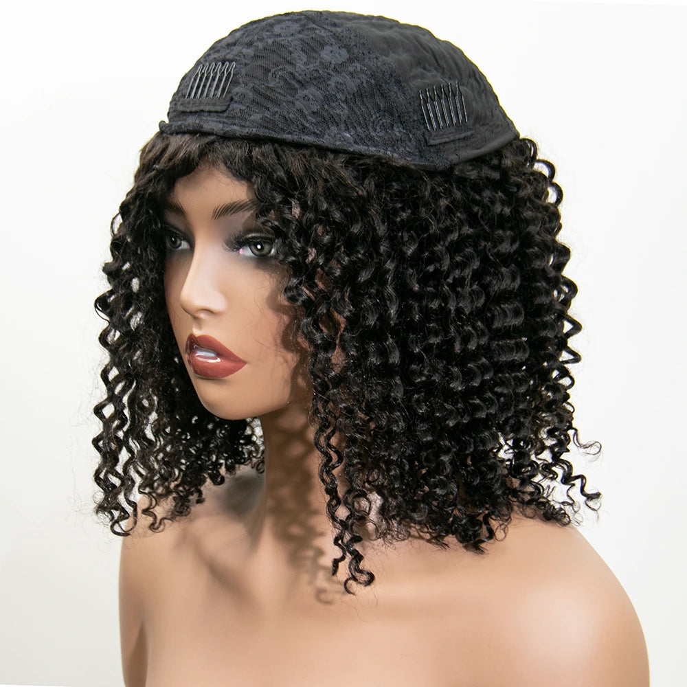 18 Inch 180% Density Deep Curly Natural Color 3/4 Half Wig YY-257