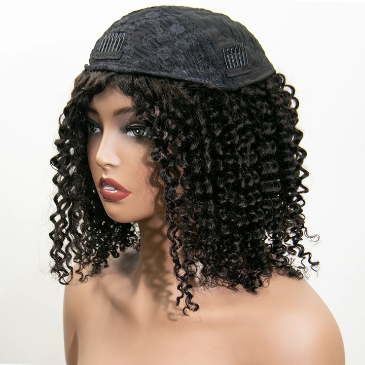 18 Inch 180% Density Deep Curly Natural Color 3/4 Half Wig YY-257