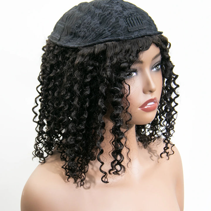 18 Inch 180% Density Deep Curly Natural Color 3/4 Half Wig YY-257