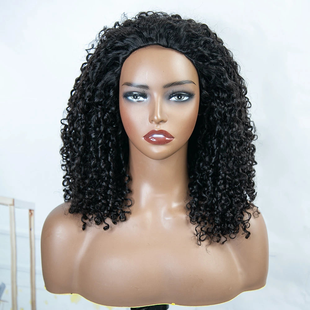 Drawstring 3 in 1 Kinky Curly Half Wig Human Hai