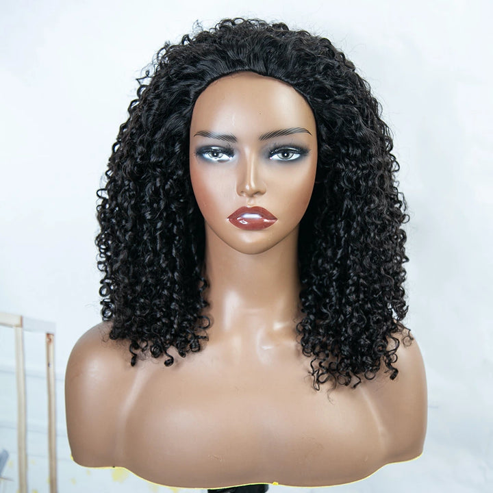 Drawstring 3 in 1 Kinky Curly Half Wig Human Hai