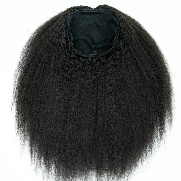 Flexible Fit Drawstring Human Hair Half Wig Kinky Straight