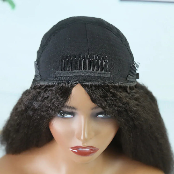 Flexible Fit Human Hair Half Wig Kinky Straight