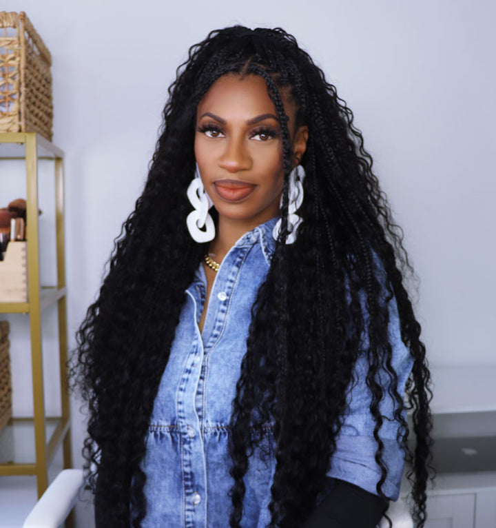 Crochet Boho Box Braids with Human Hair Curls – Ywigs