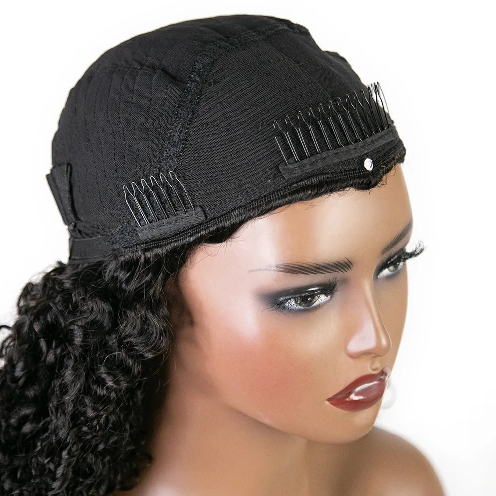 Half Wig Flexible Fit Drawstring Human Hair Wig Water Wave 