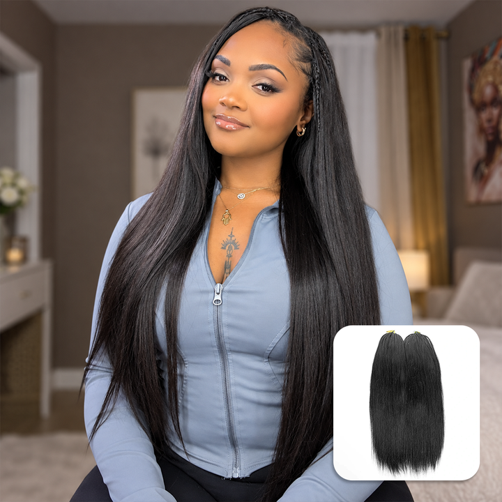 Ywigs Natural Black Silky Straight human crochet hair front view for sleek crochet braid style