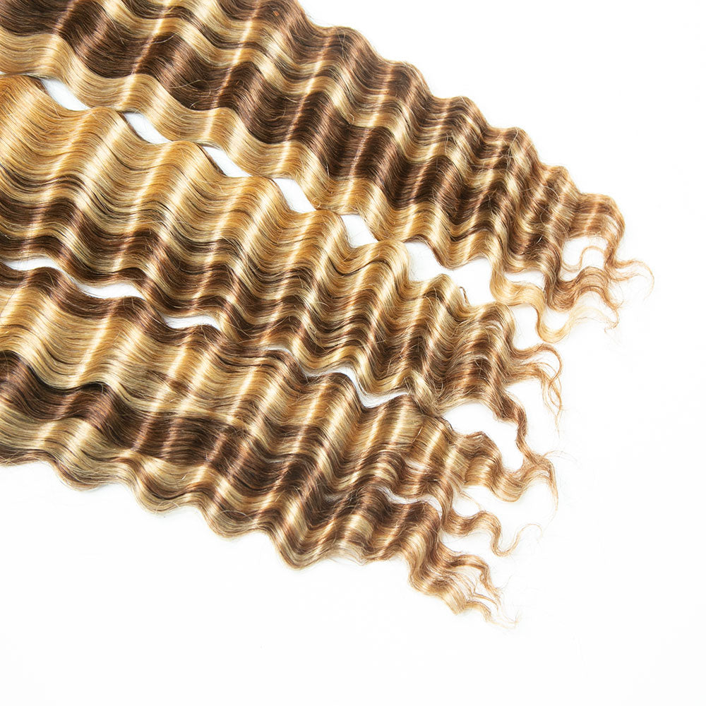 #27/#30 Extensiones de cabello a granel de onda profunda de color piano para trenzar