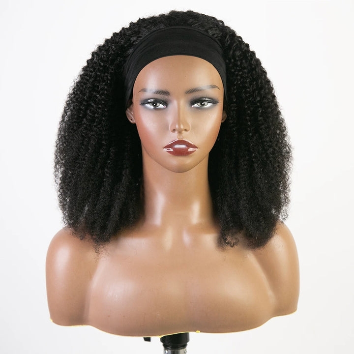 16 Inch 150% Density Natural Color Kinky Curly Human Hair Headband Wig for Sale Y51119