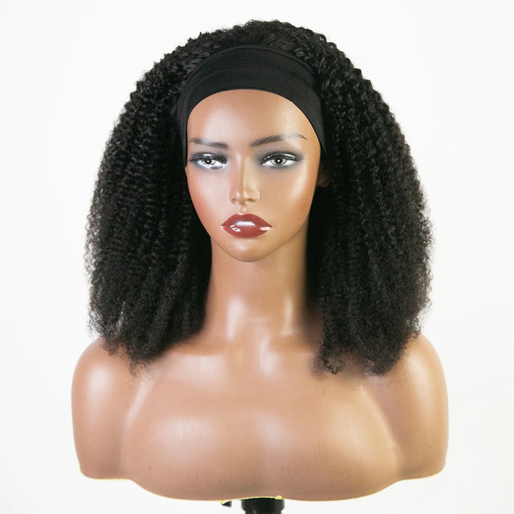 16 Inch 150% Density Natural Color Kinky Curly Human Hair Headband Wig for Sale Y51119