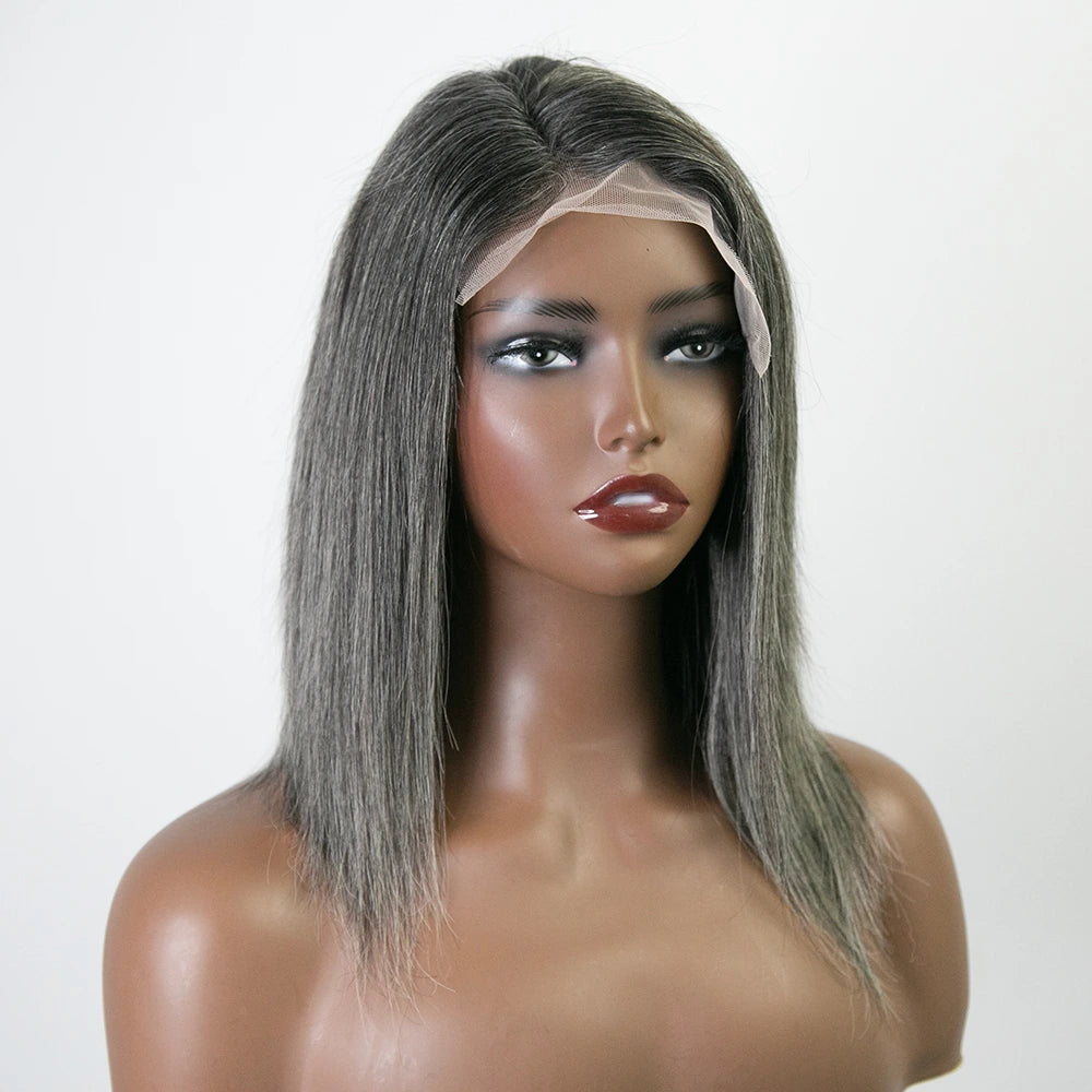 10 Inch 150% Density Straight Salt Pepper 1x4 Right T-Part Lace Front Bob Wig for Sale Y51130