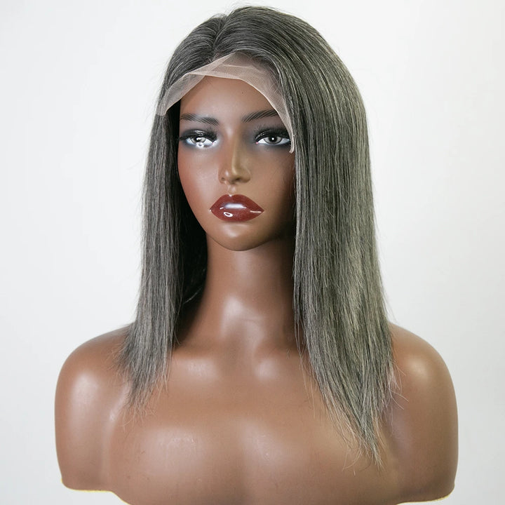 10 Inch 150% Density Straight Salt Pepper 1x4 Right T-Part Lace Front Bob Wig for Sale Y51130