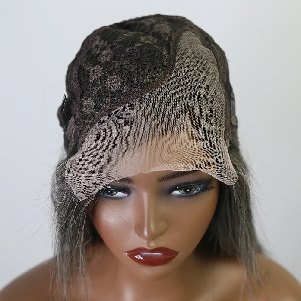 10 Inch 150% Density Straight Salt Pepper 1x4 Right T-Part Lace Front Bob Wig for Sale Y51130