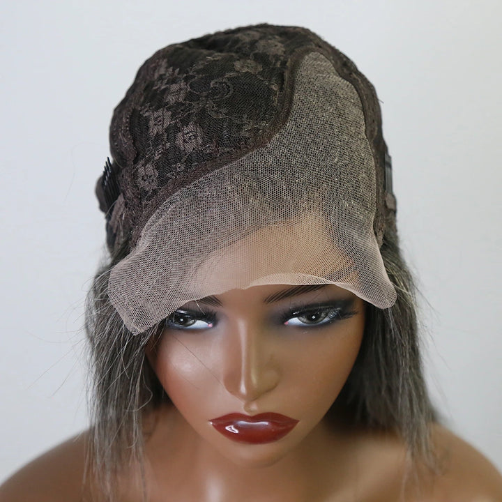 10 Inch 150% Density Straight Salt Pepper 1x4 Right T-Part Lace Front Bob Wig for Sale Y51130