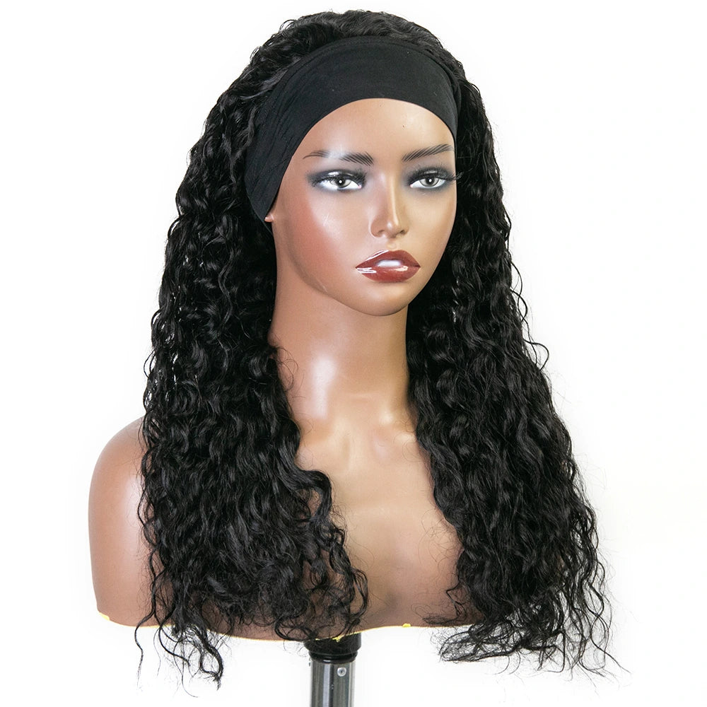 22 Inch 150% Density Natural Color Loose Wave Human Hair Headband Wig for Sale Y51129