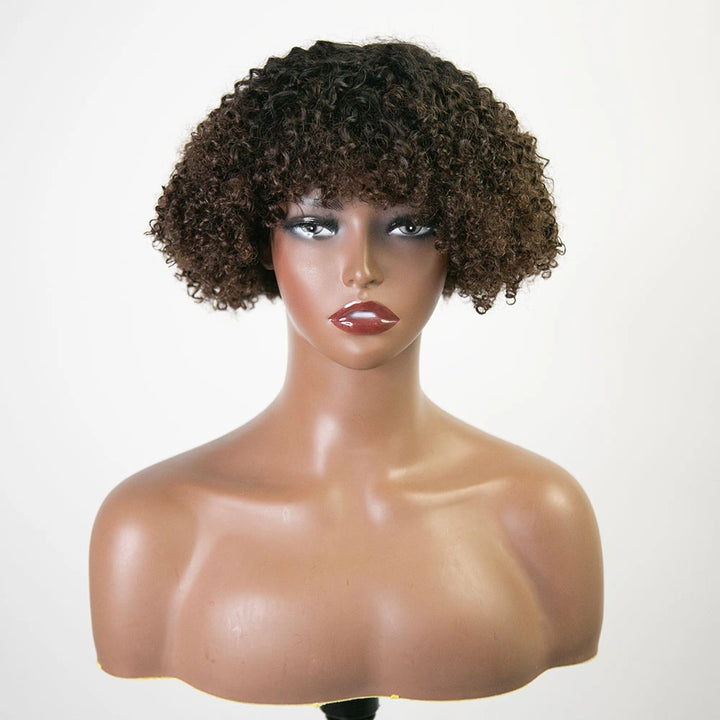 12 Inch 150% Density T1/B4 Curly Human Hair Bob Wig with Bangs for Sale Y51132