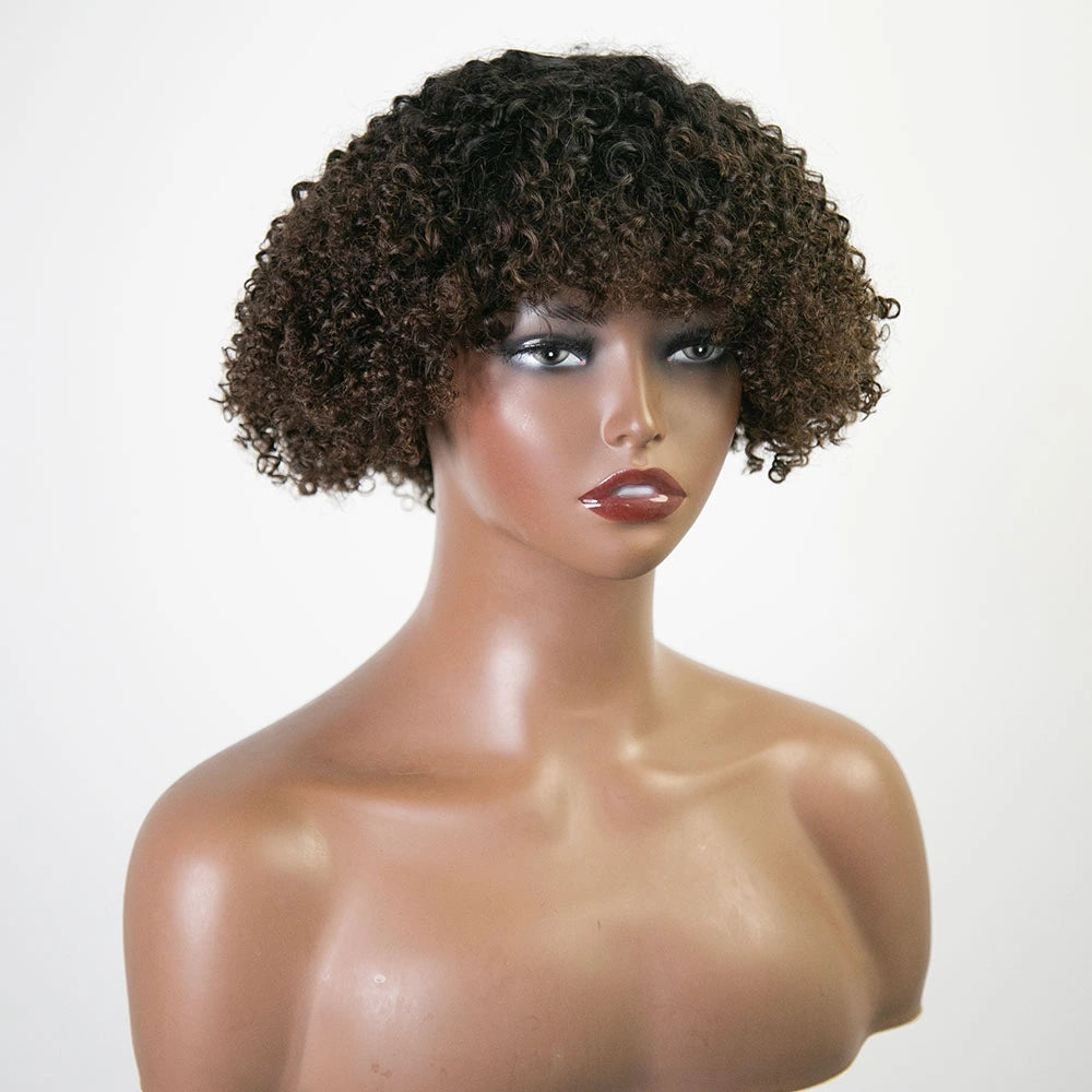 12 Inch 150% Density T1/B4 Curly Human Hair Bob Wig with Bangs for Sale Y51132