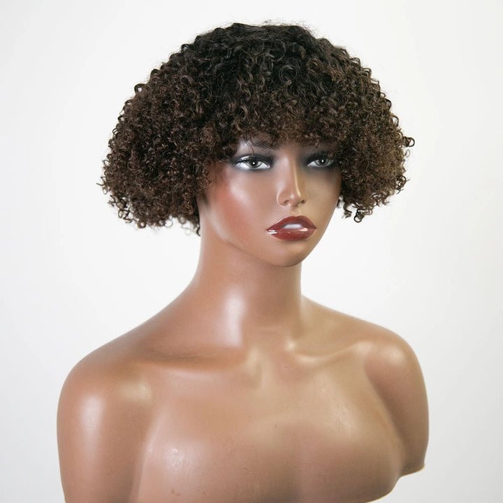 12 Inch 150% Density T1/B4 Curly Human Hair Bob Wig with Bangs for Sale Y51132