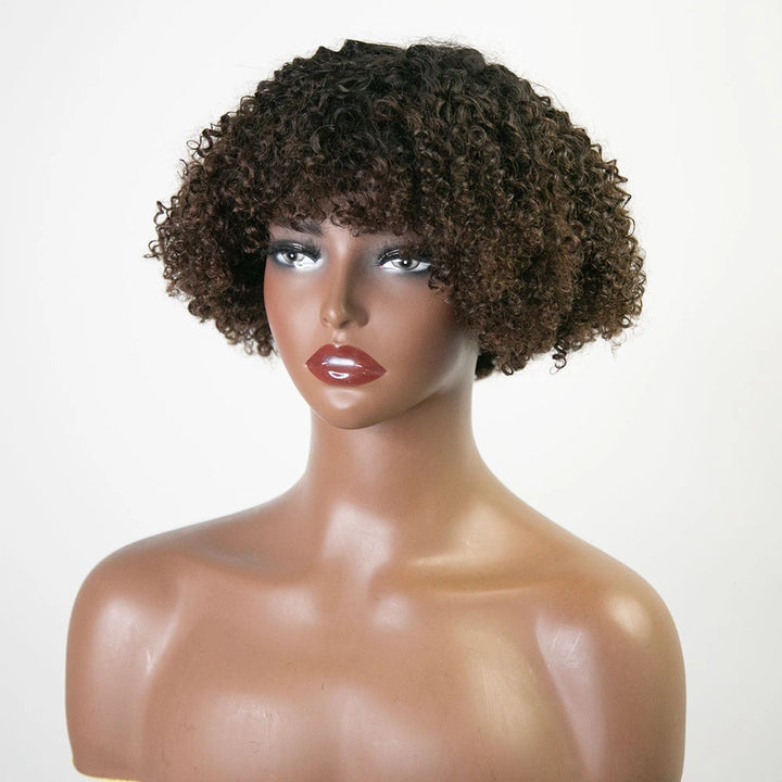 12 Inch 150% Density T1/B4 Curly Human Hair Bob Wig with Bangs for Sale Y51132