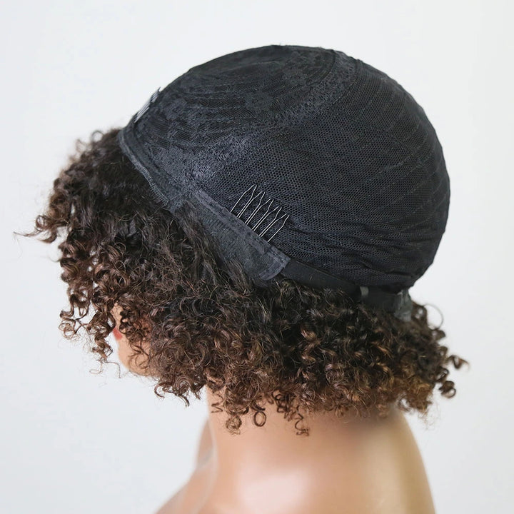 12 Inch 150% Density T1/B4 Curly Human Hair Bob Wig with Bangs for Sale Y51132