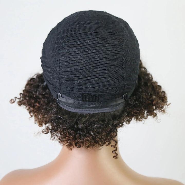 12 Inch 150% Density T1/B4 Curly Human Hair Bob Wig with Bangs for Sale Y51132