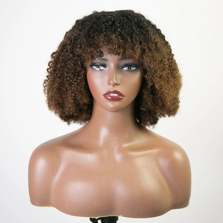 14 Inch 150% Density T1/B30 Curly Human Hair Bob Wig with Bngs for Sale Y51133