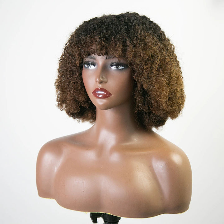 14 Inch 150% Density T1/B30 Curly Human Hair Bob Wig with Bngs for Sale Y51133