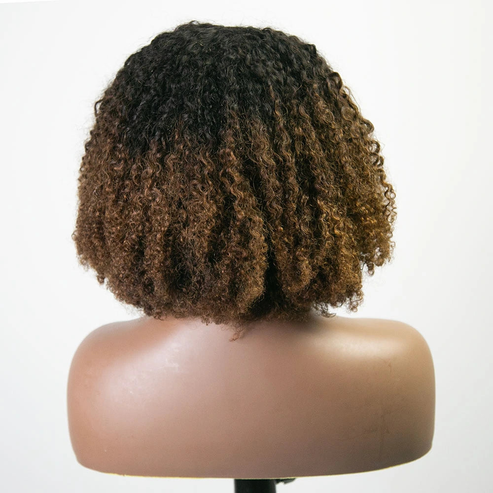 14 Inch 150% Density T1/B30 Curly Human Hair Bob Wig with Bngs for Sale Y51133