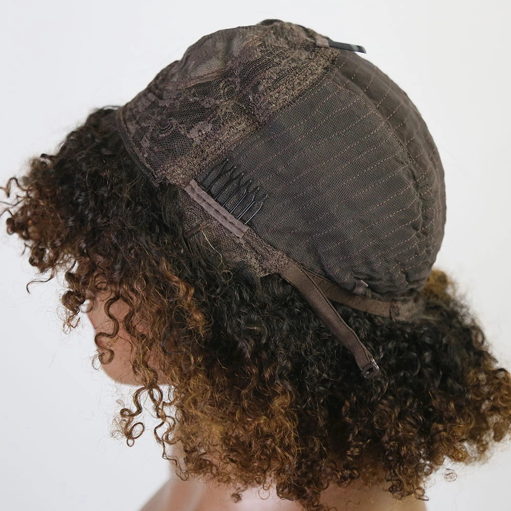 14 Inch 150% Density T1/B30 Curly Human Hair Bob Wig with Bngs for Sale Y51133